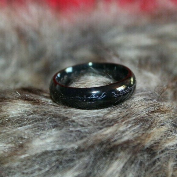 6mm Ring Lord of the Rings Black Plated Stainless Steel Engraved Unisex Gift - Picture 3 of 8